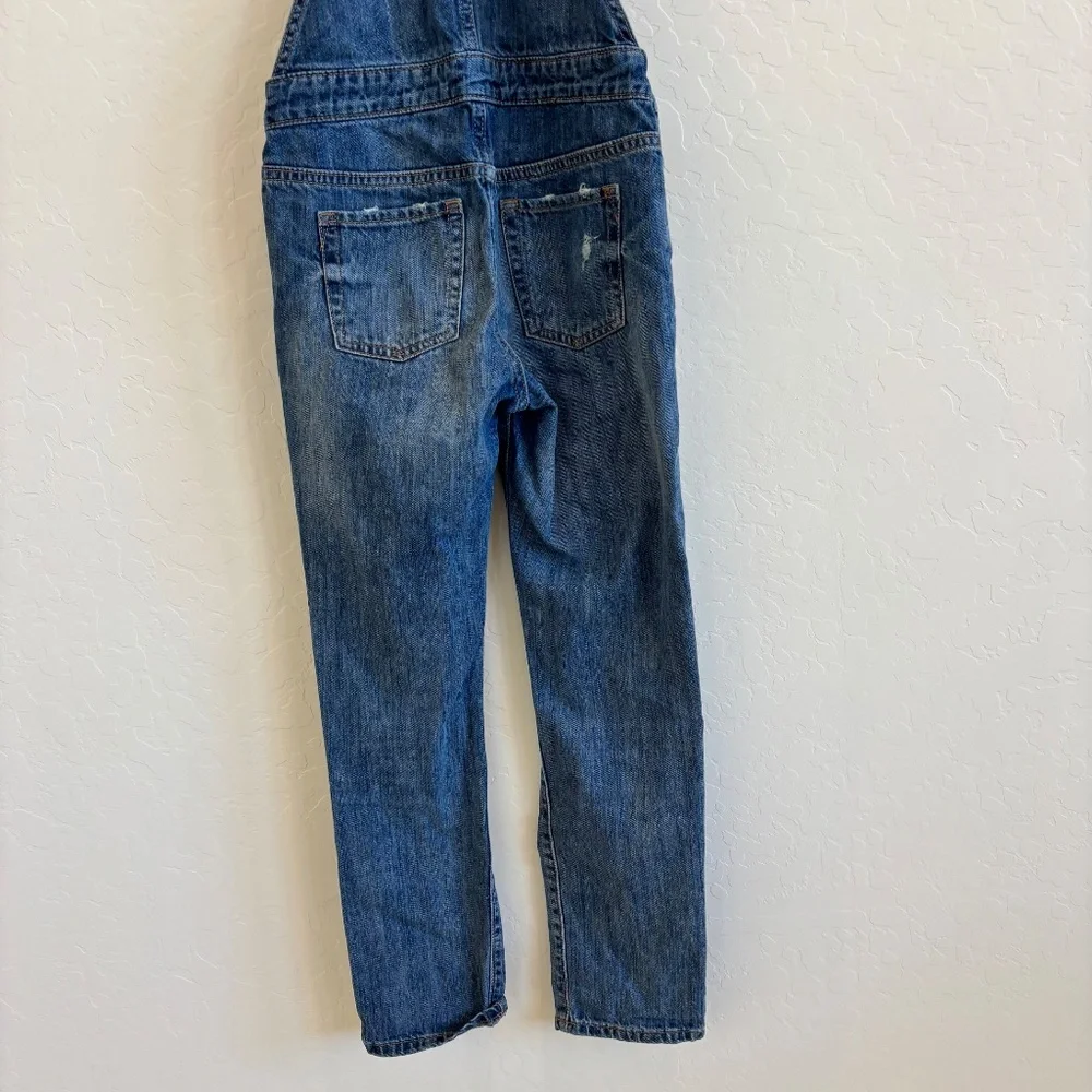 Gap Kids Distressed Overalls in a medium wash denim, Size L